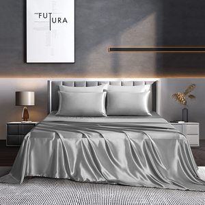 Bán Buôn Đồng Bằng Nhuộm Mềm Mịn Nữ Hoàng 4 Mảnh Sợi Nhỏ Mượt Satin Giường Bộ Đồ Giường Tấm Bộ - Product Image 3