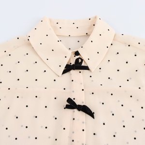 Kadın yeni moda yay dekoratif Polka-dot gömlek Retro uzun kollu düğme gömlek şık bluz - Product Image 3