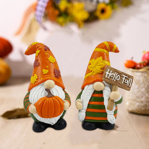 Resin Dwarf Gnome Figurine Autumn Harvest Decoration Thanksgiving Craft Ornament Faceless Elf <b>Statue</b> Small Festival Decor - Product Image 1