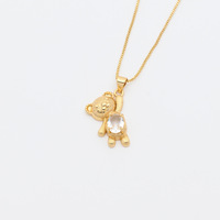 Collier pendentif ours en peluche avec pierre colorée taille ovale, bijou animal mignon doré pour femme, idéal pour le quotidien et cadeau d'anniversaire