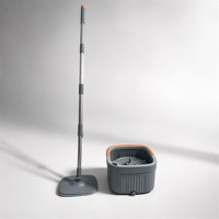 Ensemble serpillière plate et seau avec essorage centrifuge, manche télescopique en acier inoxydable et tampon en microfibre – Vente en gros