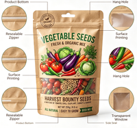 Sachet Kraft Doypack refermable avec fenêtre transparente et trou de suspension pour l'emballage de légumes, graines, fruits secs et produits biologiques