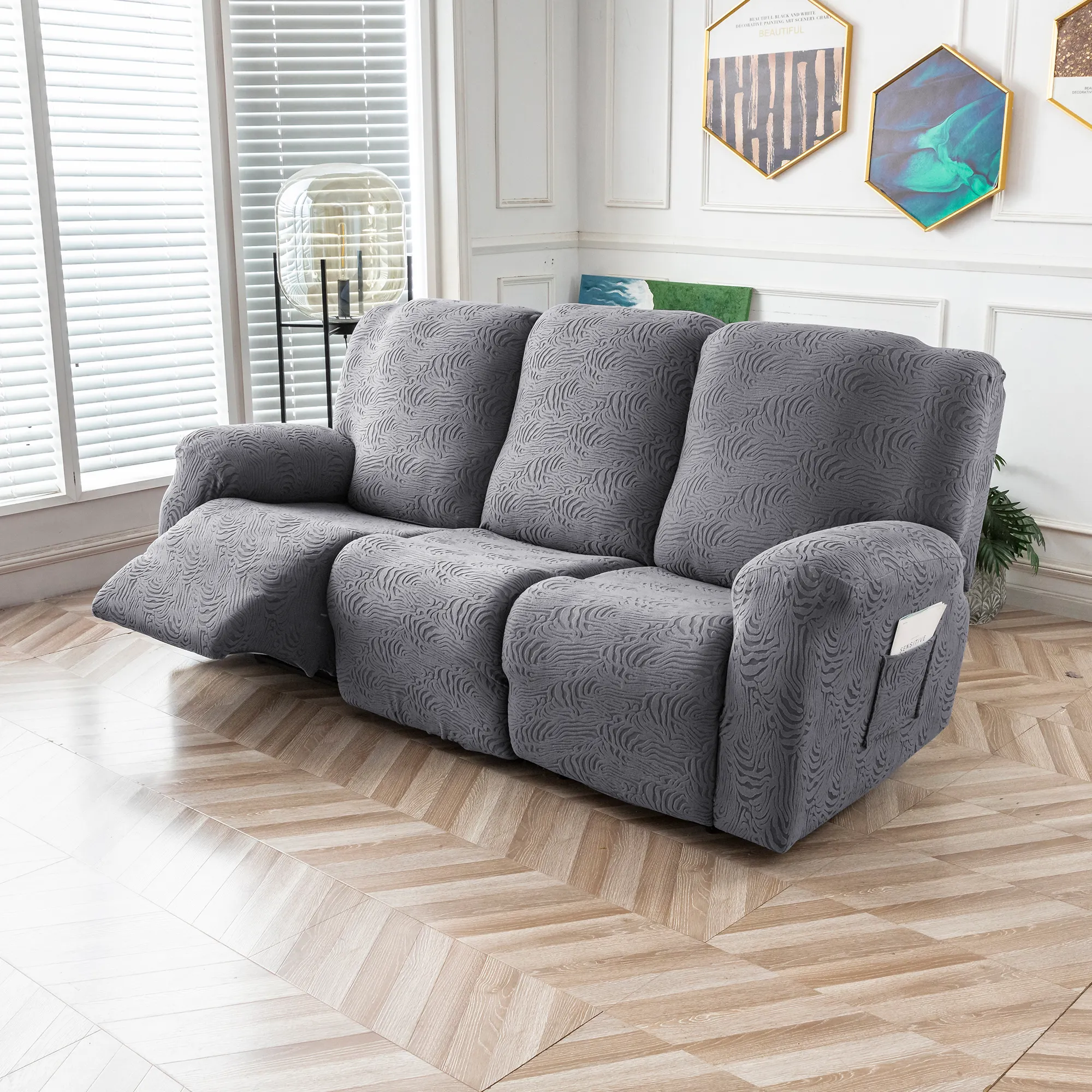 Para sofá reclinable de Color sólido de 3 plazas, funda de sofá, Protector de sofá todo incluido con bolsillo