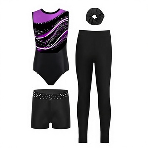 Nuevo Leotardo de Gimnasia 2025 para Competencia y Entrenamiento, Verde con Estampado por Transferencia de Calor y Pedrería, de Secado Rápido y Ligero - Product Image 1