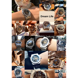 Reloj de pulsera automático mecánico esqueleto de acero inoxidable totalmente sólido de lujo para hombres logotipo personalizado - Product Image 6