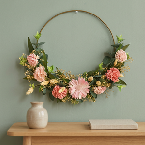 Corona de Flores Redonda Romántica de Metal, Arreglo Floral Decorativo Hecho a Mano para Boda - Product Image 6