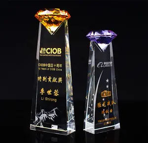 MH-JB062 Crystal Award Trophy Custom Logo Blank Crystal Diamond Award Trophy With Top Diamond Trophy