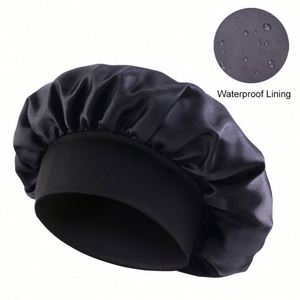 Bonnet de Douche Imperméable en Soie Satinée Double Couche à Bord Large pour Filles, Utilisation Spa, Maison, Salon, Cadeau Promotionnel - Product Image 4
