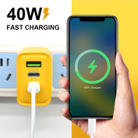 Adaptor Daya Dinding USB C Hub Universal QC3.0 PD 40W dengan Dua Port USB-C untuk Ponsel (Colokan US EU UK)