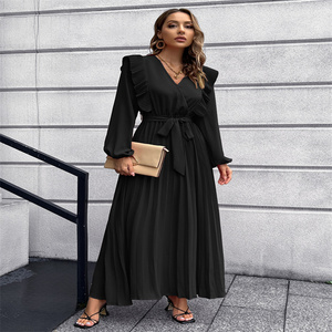 Vestido largo plisado con escote triangular para <span class=keywords><strong>mujer</strong></span>, ropa larga con escote triangular para <span class=keywords><strong>otoño</strong></span> e <span class=keywords><strong>invierno</strong></span>, <span class=keywords><strong>2022</strong></span> - Product Image 3
