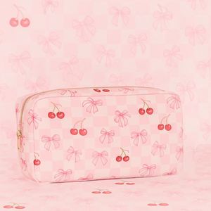 Pochette de maquillage de voyage personnalisée S M L XL en nylon écologique avec fermeture éclair et motif nœud mignon pour femmes et filles - Product Image 4
