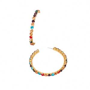 Pendientes de Aro Redondos Chapados en Oro con Diseño Geométrico Exagerado y Moderno, con Cristales de Estrás de Colores para Niños, Regalo para Fiestas y Aniversarios - Product Image 1