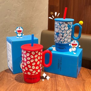 Doraemon Ceramic Straw Cup With Lid And Handle Large Capacity Hand Painted Underglaze Colors Gift For Couple Birthday - Product Image 5