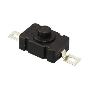 Interruptor de botón de enganche para linterna, pulsador de encendido y apagado IP40 1A de 2 pines, interruptores finos de cuerpo negro con terminales en forma de Z