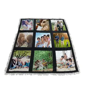 USA CN Warehouse RTS Soft 100% Flannel 9 Panels Sublimation Blank Blanket Tassel DIY Custom Photo Heat Press Woven Throw Blanket