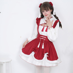 Lolita Maid Dress Rice White Wine Red Women's Costume For New Year Lantern Festival Performance - Product Image 3