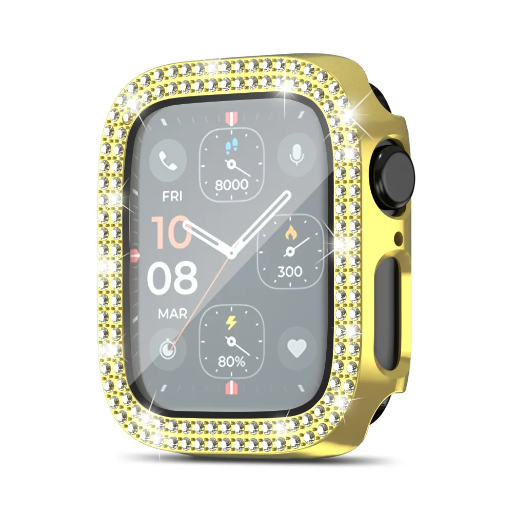 Gratis Monster Luxe Diamond Volledige Dekking Smartwatch Gevallen Voor Apple Horloge 7 Glas Screen Protector Horloge Case