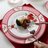 Service de vaisselle en céramique de haute qualité, peinture sous glaçure, style chinois, fleurs rouges, rond, assiette/bol/plat