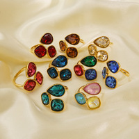 Anillo de Acero Inoxidable con Diamantes Azules, Verdes y Rojos, Recubrimiento de Oro de 14K, Estilo Abierto, Forma de Gota de Agua