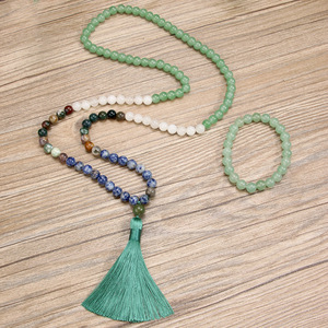 Collar de cuentas de <span class=keywords><strong>jade</strong></span> Dongling retro DAISY youf, cadena para suéter con borlas para mujer, conjunto de accesorios de pulsera larga, exclusivo - Product Image 2