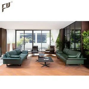 Set Sofa Kulit Hijau Mewah, Kualitas Tinggi, Sofa Rumah Modern, 3 + 4 Tempat Duduk, Gaya Eropa, Furnitur untuk Dijual, Pemasok Foshan