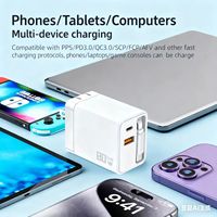 Adaptateur de charge rapide 80W GaN PD 3.0/QC3.0 US EU UK Double USB+Type-C Câble de données rétractable Type-C Chargeur de téléphone portable
