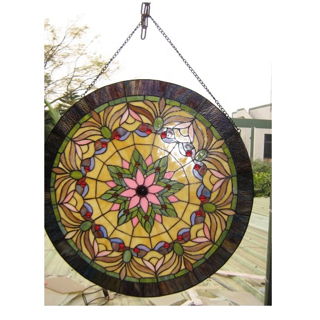 フラワーモザイク 円窓 丸窓 ステンドグラス アートガラス 教会
