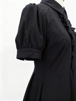 Robe chemise élégante pour femme, en polyester et coton noir, manches courtes, taille mi-haute, pour l'été