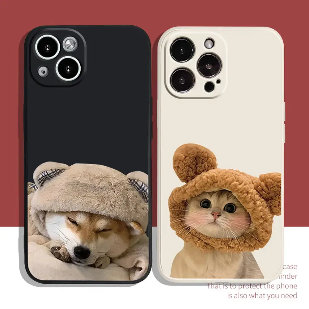 Cute Cartoon Cat Dog Couple Phone Case For IPhone 15 13 11 12 Pro XS Max Mini SE2 X XR Soft Covers For Iphone 14 7 8 Plus Fundas