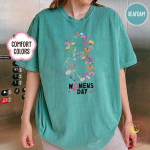 T-shirt da Donna Comfort Colors per la Giornata Internazionale della Donna, Stampa Floreale, Vestibilità Ampia, Girocollo, Manica Corta, 100% Cotone, Primavera Estate - Product Image 3