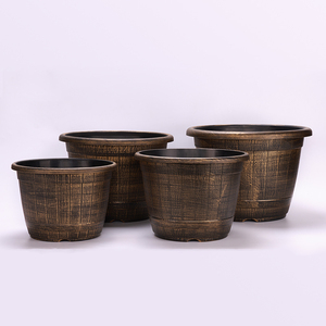 Texture en bois jardinière en plastique ronde panier suspendu en plastique pots peints baril en plastique pots <span class=keywords><strong>de</strong></span> fleurs - Product Image 3