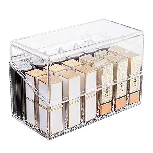 Estante de almacenamiento para lápiz labial personalizado, caja de almacenamiento de 12 espacios acrílicos, transparente, para brillo de labios y cosméticos
