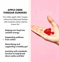 Gummies de vinaigre de cidre de pomme véganes personnalisées OEM ODM 1000mg avec vitamines B, sans OGM, sans gluten, complément alimentaire