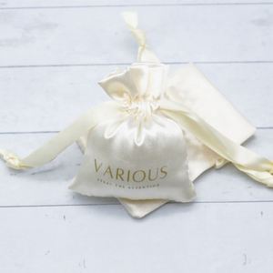 Custom logo Printed Gold Satin Drawstring Pouch Personalise Luxury Jewelry Gift Bag Present Bags - Product Image 1