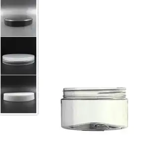 Klarer PET-Kunststoff BPA-frei nachfüllbar Low Profile Jar 8oz 250ml Leere Kosmetik behälter Hüllen mit schwarzem Deckel für Lippen balsam