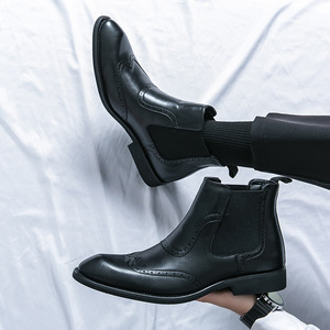 Bottines Chelsea pour homme, tendance rétro, chaussures décontractées à enfiler avec doublure en cuir véritable, saison printemps - Product Image 2