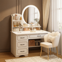 Tocador Moderno de Estilo Francés con Espejo Iluminado y Gabinete de Almacenamiento, Tocador Simple para Dormitorio Principal, Ideal para Apartamentos Pequeños