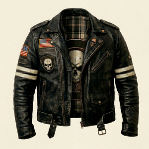 Men Silk Screen Printed 500g Washed Stand Collar Zip-Up Vintage <b>Motorcycle</b> <b>Jacket</b> Racing Wear <b>Summer</b> Winter Spring - Product Image 1