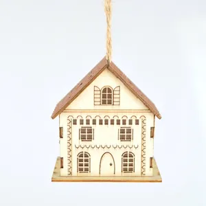 Factory New design Christmas tree decoration led light Wooden house ornaments wooden Crafts