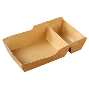 Kraft Paper <b>Takeout</b> Tray With Compartment For Fries And Snacks Disposable Food <b>Container</b> - Product Image 1