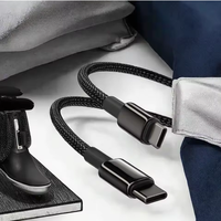 Kabel Pengisian Daya Data USB 5A Tipe C ke Tipe C, Berbahan Nilon Hitam dengan Jalinan Kabel, Cocok untuk Pengisian Daya Ponsel