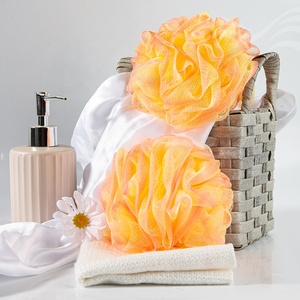 Premium Quality Color-<strong>Trimmed</strong> Edge Soft Touch Exfoliating Loofah Pouf Sponge Skin-Friendly Orange Shower Mesh <strong>Bath</strong> Ball Sponge - Product Image 1