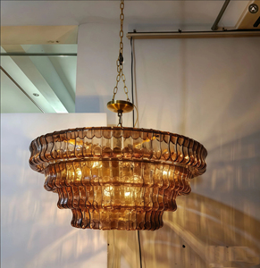 Lustre JYLIGHTING en verre ambré à panneaux circulaires festonnés, en bois de rose, pour salle à manger d'hôtel, luminaire suspendu au plafond - Product Image 1