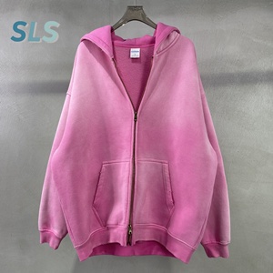 Felpa con Cappuccio Oversize Personalizzata da <span class=keywords><strong>Uomo</strong></span>, Taglio Corto, 100% Cotone Ecologico, con Tasca, Stile Streetwear, Effetto Sbiadito al Sole, Lavaggio Acido, Doppia Zip, Y2k - Product Image 5