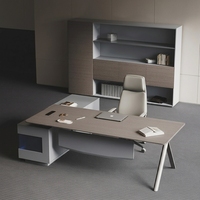 Bureau de direction moderne et minimaliste, style designer haut de gamme, table de bureau de PDG, poste de travail de luxe pour manager avec armoire latérale
