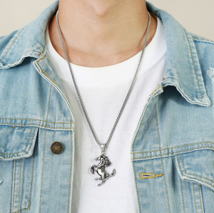 Moda Animal <span class=keywords><strong>caballo</strong></span> colgante collar de joyería de acero inoxidable personalizado hombres Hip Hop <span class=keywords><strong>caballo</strong></span> suéter cadena collar - Product Image 2