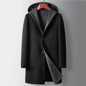 Abrigo <span class=keywords><strong>de</strong></span> lana grueso <span class=keywords><strong>de</strong></span> doble cara con capucha para hombre, cortavientos <span class=keywords><strong>de</strong></span> mezclilla antiarrugas, estilo juvenil y moderno, para otoño e invierno - Product Image 2