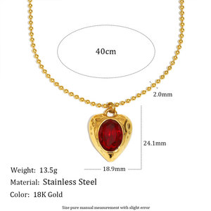 Collier pendentif cœur en rubis plaqué or 14k 18k en acier inoxydable 316L pour femmes - Product Image 6