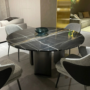 Mesa de comedor de lujo para el hogar Baxter, diseño moderno de gama alta, tapa de mármol Natural marrón veneciano, muebles de comedor de madera maciza