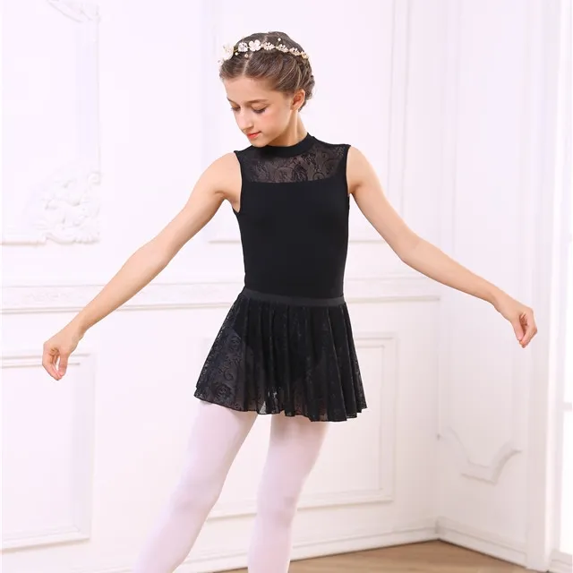 Ropa de malla para baile de Ballet, leotardo de manga corta hecho a medida con falda de encaje, Ropa de baile para entrenamiento